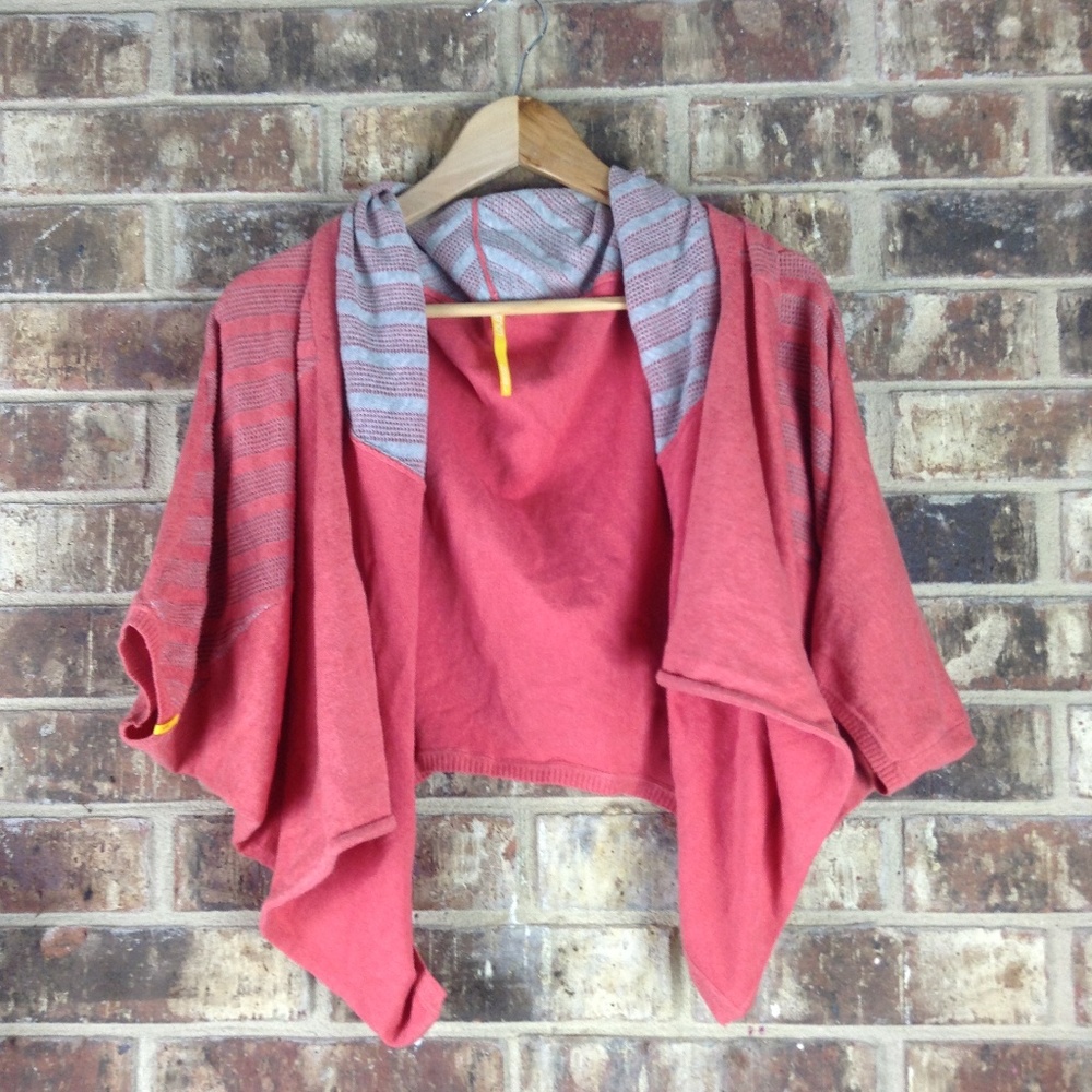 LOLE Coral Pink Knit Cardigan Shawl Cover Wrap L